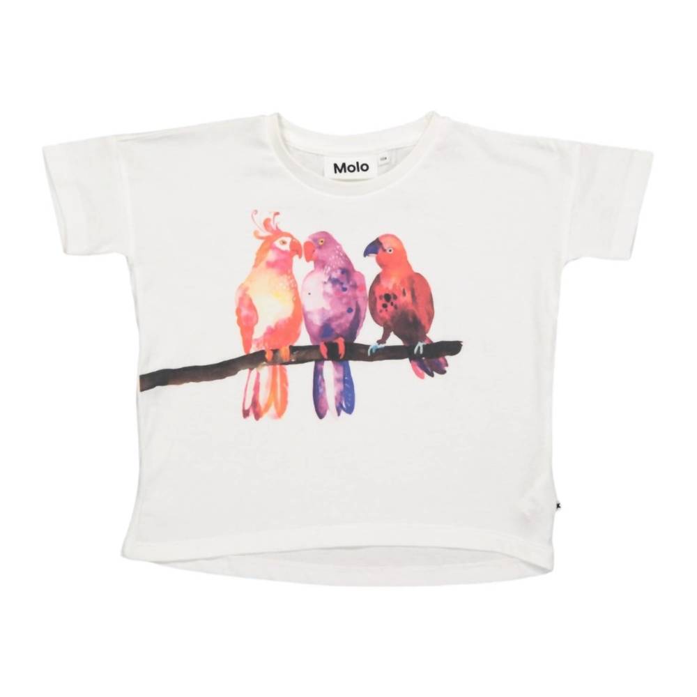 NEW MOLO kid's raeesa short sleeve tee in cockatoos/white